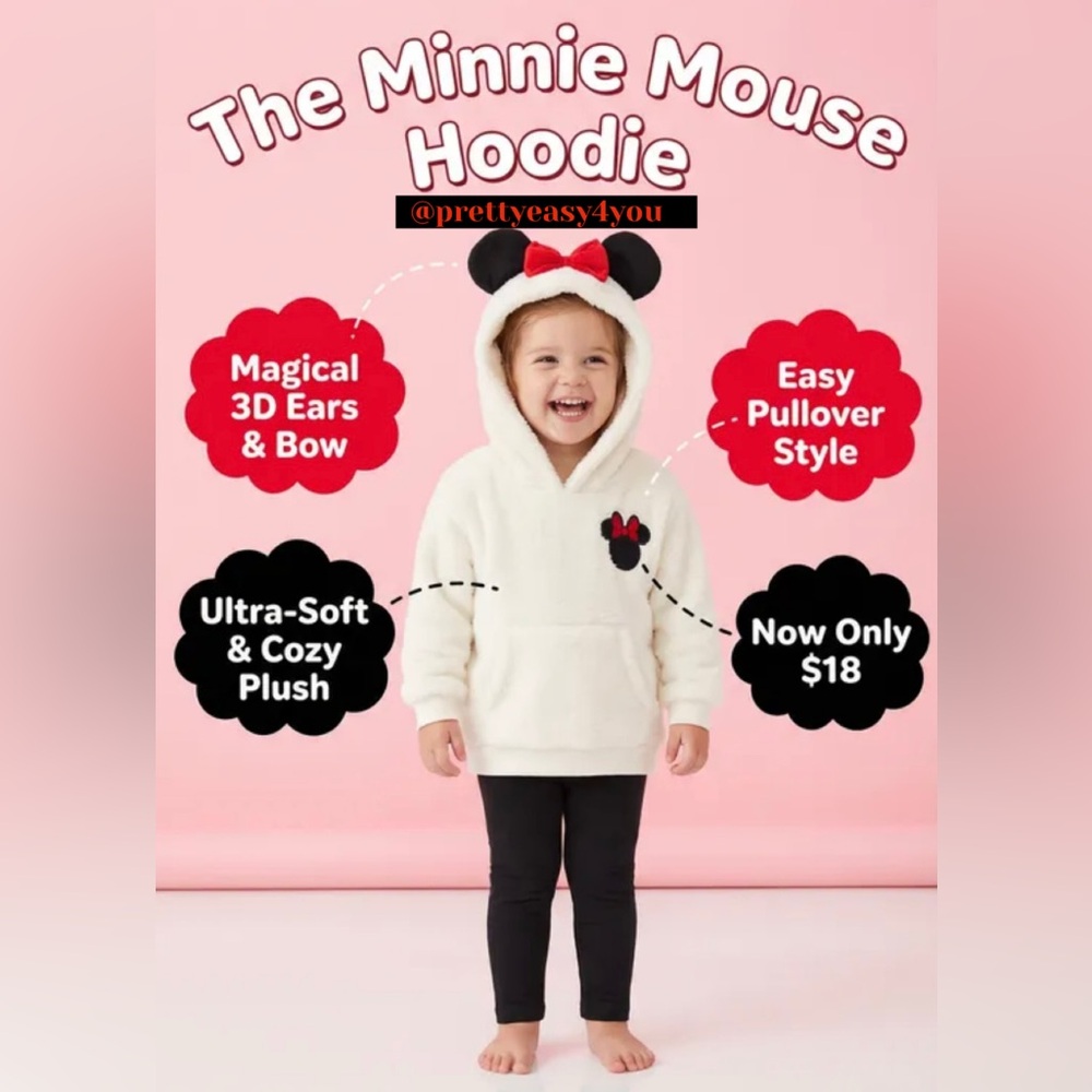 BRAND NEW Minnie Mouse Toddler Girls Plush Cosplay Hoodie, Size 5T